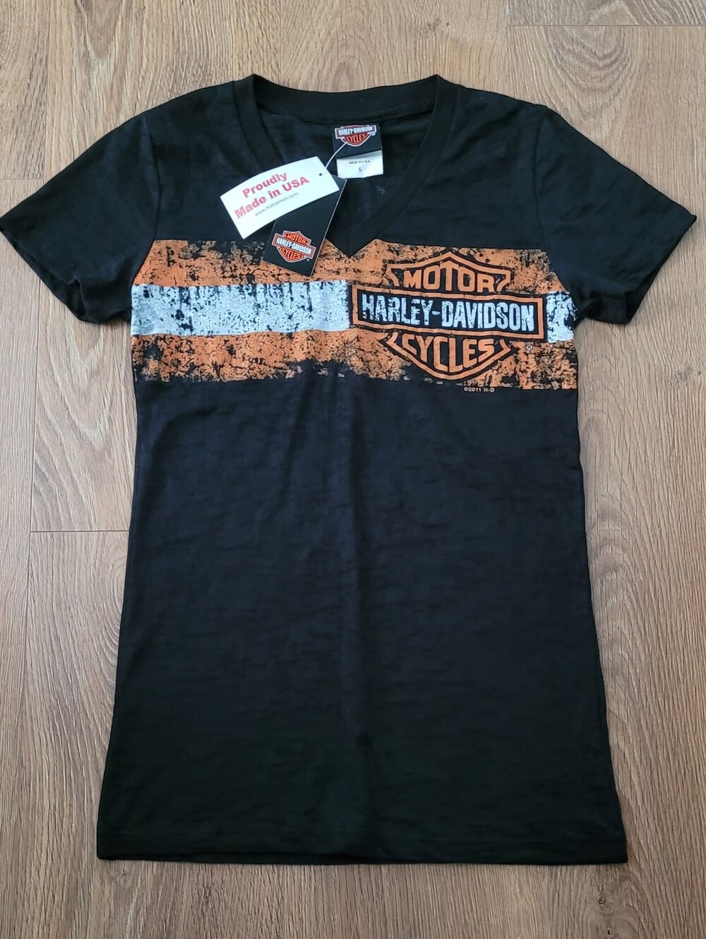 Harley-Davidson Black Tee with Orange and White Shield Logo